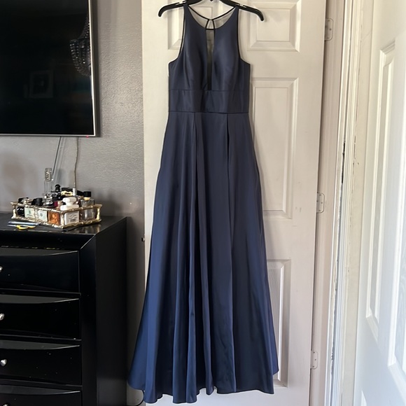aidan mattox navy blue dress AIDAN MATTOX Short Navy Long Sleeve Gown  Style Exchange Boutique PGH